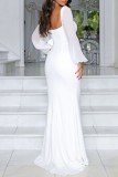 White Casual Solid Patchwork Square Collar Long Dress Dresses