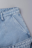Blue Casual Solid Patchwork Regular Denim Jeans
