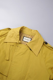 Yellow Casual Solid Patchwork With Belt Turndown Collar Outerwear