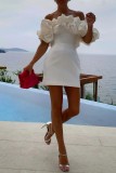 White Sexy Solid Patchwork Backless Off the Shoulder Strapless Dress Dresses