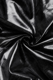 Black Sexy Bronzing Frenulum Backless Fold Strapless Sleeveless Two Pieces