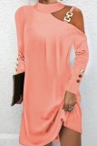 White Casual Solid Hollowed Out O Neck Long Sleeve Dresses