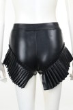Black Casual Solid Patchwork Skinny High Waist Conventional Shorts