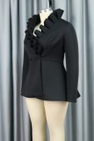 Black Casual Solid Patchwork Cardigan Turn-back Collar Outerwear