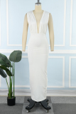 White Sexy Solid Backless Slit Halter Long Dress Dresses