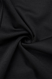 Black Sexy Street Solid Draw String High Opening Zipper Halter Sleeveless Dress Dresses