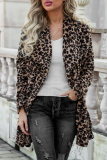 Leopard Print Casual Leopard Patchwork Turndown Collar Outerwear