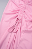 Light Pink Sexy Street Solid Draw String High Opening Zipper Halter Sleeveless Dress Dresses