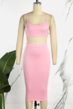 Pink Sexy Casual Solid Backless Spaghetti Strap Sleeveless Two Pieces