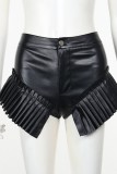 Black Casual Solid Patchwork Skinny High Waist Conventional Shorts