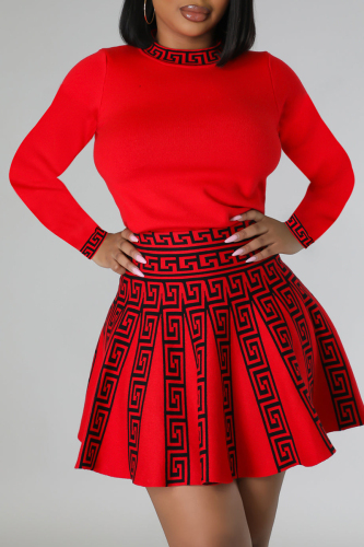 Red Sweet Print Patchwork O Neck A Line Dresses