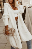White Casual Letter Patchwork Hooded Collar Outerwear