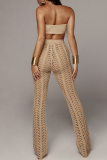 White Celebrities Solid Hollowed Out Patchwork Straight High Waist Straight Solid Color Bottoms