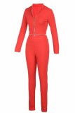 Orange Fashion Casual Solid Patchwork Zipper Collar Long Sleeve Two Pieces