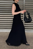 Black Casual Solid Tassel Make Old O Neck Sleeveless Dress Dresses