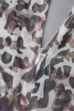 Leopard Print Casual Print Leopard Patchwork V Neck Regular Jumpsuits (Without Belt)