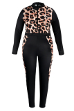 Black Red Casual Print Patchwork Zipper Collar Skinny Jumpsuits