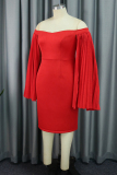 Red Casual Solid Patchwork Off the Shoulder Wrapped Skirt Dresses