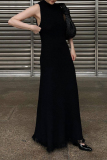 Black Casual Solid Tassel Make Old O Neck Sleeveless Dress Dresses