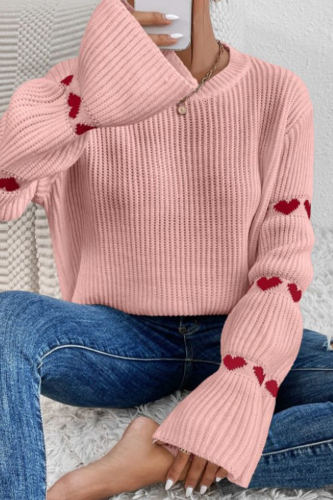 Pink Casual Geometric Weave O Neck Tops