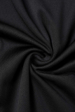 Black Casual Solid Patchwork O Neck Regular Jumpsuits