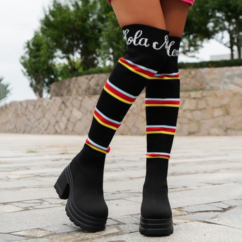 Black Casual Patchwork Round Keep Warm Comfortable Out Door Shoes