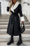 Black Casual Solid Bandage fur Turndown Collar Outerwear