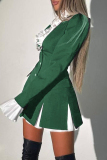 Green Elegant Solid Patchwork Asymmetrical Collar A Line Dresses