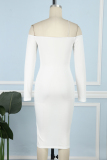 White Sexy Casual Solid Backless Off the Shoulder Long Sleeve Dresses