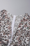 Leopard Print Casual Print Leopard Patchwork V Neck Regular Jumpsuits (Without Belt)
