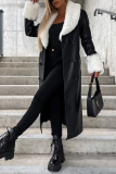 Black Casual Solid Bandage fur Turndown Collar Outerwear