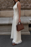 White Casual Solid Tassel Make Old O Neck Sleeveless Dress Dresses