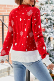 Red Casual Wapiti Snowflakes Weave O Neck Tops