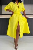 Yellow Casual Solid Patchwork Turndown Collar Shirt Dress Dresses