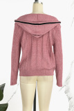 Peach Sweet Solid Patchwork Buckle Hooded Collar Outerwear