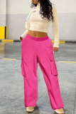 Rose Red Casual Solid Basic Regular High Waist Conventional Solid Color Trousers