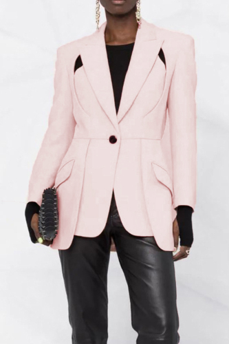 Pink Casual Solid Patchwork Turn-back Collar Outerwear