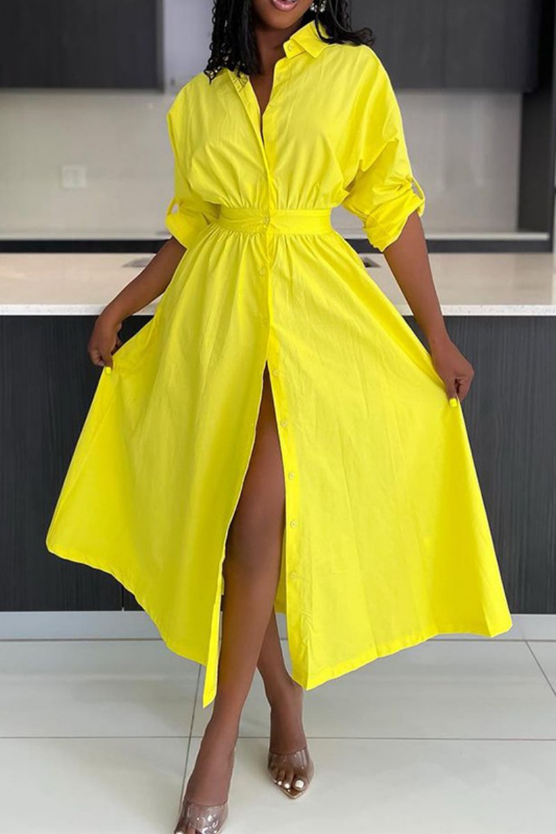 Casual Solid Patchwork Turndown Collar Shirt Dress Dresses(6 Colors)