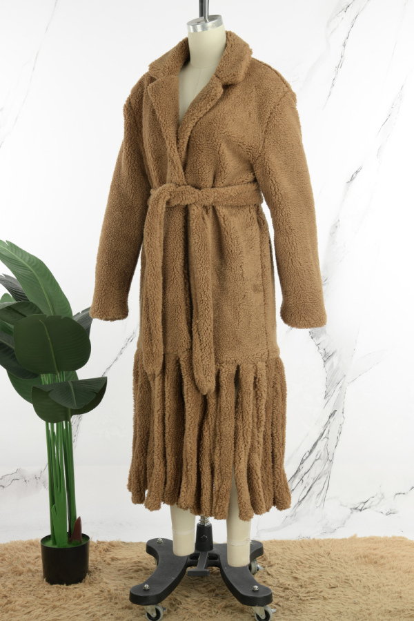 Apricot Casual Loose Cardigan Tie Solid Color Sweater