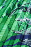 Green Street Print Patchwork Mandarin Collar Long Sleeve Two Pieces
