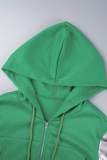 Green Street Solid Patchwork Draw String Zipper Hooded Collar Long Sleeve Two Pieces