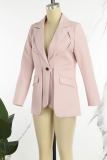 Pink Casual Solid Patchwork Turn-back Collar Outerwear
