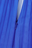 Blue Casual Gradual Change Print Bandage V Neck Long Dress Dresses