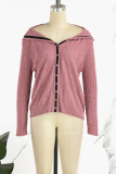 Peach Sweet Solid Patchwork Buckle Hooded Collar Outerwear