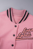 Pink Casual Letter Embroidery Patchwork Outerwear