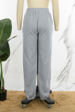 Grey Casual Solid Patchwork Regular Mid Waist Conventional Solid Color Trousers
