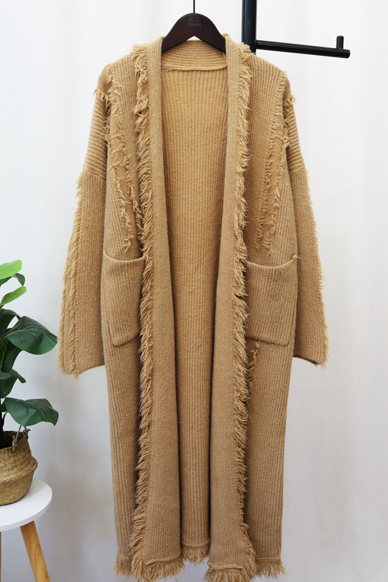 Sweet Solid Tassel Patchwork Cardigan Collar Outerwear