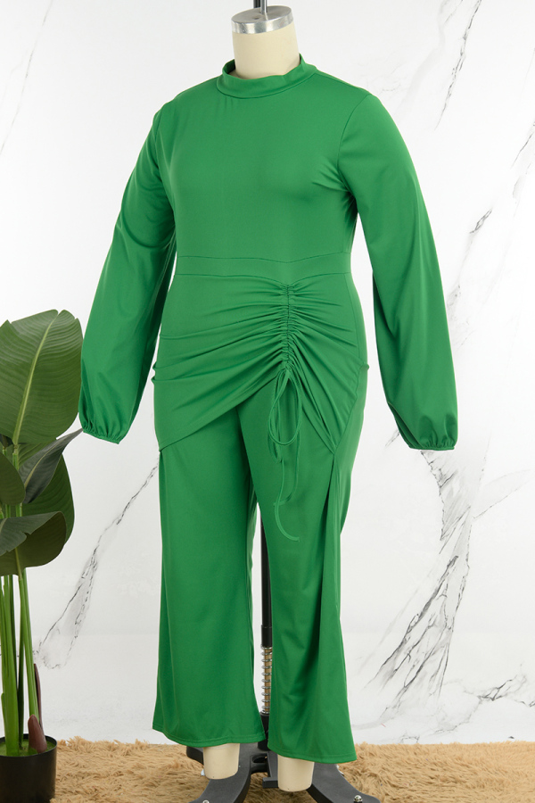 Plus Size 100 Cotton Solid Color Drawstring Jumpsuits