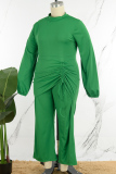 Green Elegant Solid Patchwork Draw String O Neck Plus Size Jumpsuits