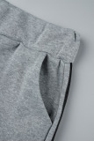 Grey Casual Sportswear Solid Patchwork Hooded Collar Long Sleeve Two Pieces